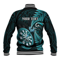 Personalised New Zealand Darts Baseball Jacket Happiness Is A Tight Threesome Maori Turquoise LT14 - Polynesian Pride