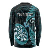 Personalised New Zealand Darts Long Sleeve Shirt Happiness Is A Tight Threesome Maori Turquoise LT14 - Polynesian Pride
