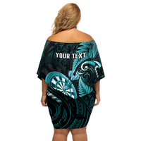Personalised New Zealand Darts Off Shoulder Short Dress Happiness Is A Tight Threesome Maori Turquoise LT14 - Polynesian Pride