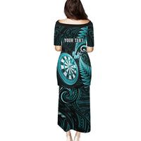 Personalised New Zealand Darts Puletasi Happiness Is A Tight Threesome Maori Turquoise LT14 - Polynesian Pride
