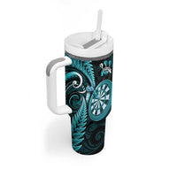 Personalised New Zealand Darts Tumbler With Handle Happiness Is A Tight Threesome Maori Turquoise LT14 - Polynesian Pride