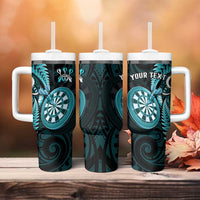 Personalised New Zealand Darts Tumbler With Handle Happiness Is A Tight Threesome Maori Turquoise LT14 - Polynesian Pride