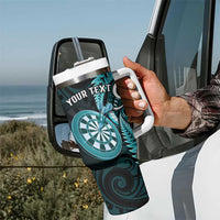 Personalised New Zealand Darts Tumbler With Handle Happiness Is A Tight Threesome Maori Turquoise LT14 - Polynesian Pride