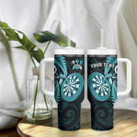 Personalised New Zealand Darts Tumbler With Handle Happiness Is A Tight Threesome Maori Turquoise LT14 - Polynesian Pride