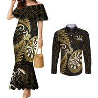 New Zealand Darts Couples Matching Mermaid Dress and Long Sleeve Button Shirts Happiness Is A Tight Threesome Maori Gold LT14 Gold - Polynesian Pride