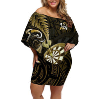 New Zealand Darts Off Shoulder Short Dress Happiness Is A Tight Threesome Maori Gold LT14 Women Gold - Polynesian Pride