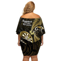 New Zealand Darts Off Shoulder Short Dress Happiness Is A Tight Threesome Maori Gold LT14 - Polynesian Pride