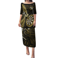 New Zealand Darts Puletasi Happiness Is A Tight Threesome Maori Gold LT14 Long Dress Gold - Polynesian Pride