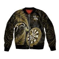 New Zealand Darts Sleeve Zip Bomber Jacket Happiness Is A Tight Threesome Maori Gold LT14 Unisex Gold - Polynesian Pride