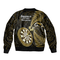New Zealand Darts Sleeve Zip Bomber Jacket Happiness Is A Tight Threesome Maori Gold LT14 - Polynesian Pride