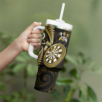 Personalised New Zealand Darts Tumbler With Handle Happiness Is A Tight Threesome Maori Gold LT14 - Polynesian Pride