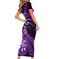 New Zealand Darts Family Matching Short Sleeve Bodycon Dress and Hawaiian Shirt Happiness Is A Tight Threesome Maori Purple LT14 - Polynesian Pride