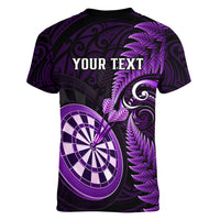 Personalised New Zealand Darts Women V Neck T Shirt Happiness Is A Tight Threesome Maori Purple LT14 - Polynesian Pride