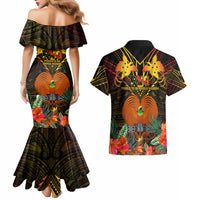 Papua New Guinea Central Province Couples Matching Mermaid Dress and Hawaiian Shirt Papua Niugini Coat Of Arms With Flag Style LT14 - Polynesian Pride