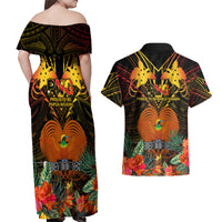 Papua New Guinea Central Province Couples Matching Off Shoulder Maxi Dress and Hawaiian Shirt Papua Niugini Coat Of Arms With Flag Style LT14 - Polynesian Pride