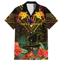 Papua New Guinea Central Province Family Matching Tank Maxi Dress and Hawaiian Shirt Papua Niugini Coat Of Arms With Flag Style LT14 Dad's Shirt - Short Sleeve Black - Polynesian Pride