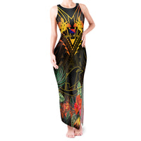 Papua New Guinea Central Province Tank Maxi Dress Papua Niugini Coat Of Arms With Flag Style LT14 Women Black - Polynesian Pride