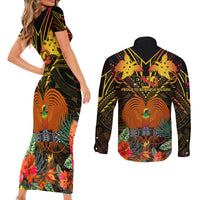Papua New Guinea Chimbu Province Couples Matching Short Sleeve Bodycon Dress and Long Sleeve Button Shirts Papua Niugini Coat Of Arms With Flag Style LT14 - Polynesian Pride
