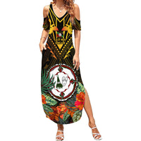 Papua New Guinea East New Britain Province Summer Maxi Dress Papua Niugini Coat Of Arms With Flag Style LT14 Women Black - Polynesian Pride