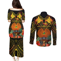 Papua New Guinea Western Province Couples Matching Puletasi Dress and Long Sleeve Button Shirts Papua Niugini Coat Of Arms With Flag Style LT14 - Polynesian Pride