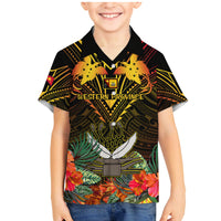 Papua New Guinea Western Province Family Matching Mermaid Dress and Hawaiian Shirt Papua Niugini Coat Of Arms With Flag Style LT14 Son's Shirt Black - Polynesian Pride