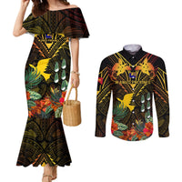Papua New Guinea Manus Province Couples Matching Mermaid Dress and Long Sleeve Button Shirts Papua Niugini Coat Of Arms With Flag Style LT14 Black - Polynesian Pride