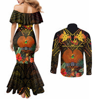 Papua New Guinea Manus Province Couples Matching Mermaid Dress and Long Sleeve Button Shirts Papua Niugini Coat Of Arms With Flag Style LT14 - Polynesian Pride