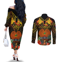 papua-new-guinea-manus-province-couples-matching-off-the-shoulder-long-sleeve-dress-and-long-sleeve-button-shirts-papua-niugini-coat-of-arms-with-flag-style