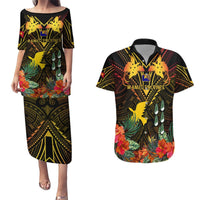 Papua New Guinea Manus Province Couples Matching Puletasi Dress and Hawaiian Shirt Papua Niugini Coat Of Arms With Flag Style LT14 Black - Polynesian Pride