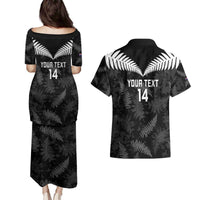 Custom New Zealand Silver Fern Football Couples Matching Puletasi and Hawaiian Shirt Go Aotearoa Grunge Black - Polynesian Pride