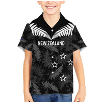 Custom New Zealand Silver Fern Football Family Matching Mermaid Dress and Hawaiian Shirt Go Aotearoa Grunge Black - Polynesian Pride