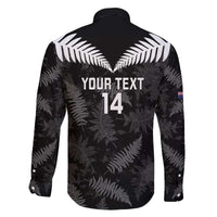Custom New Zealand Silver Fern Football Family Matching Off The Shoulder Long Sleeve Dress and Hawaiian Shirt Go Aotearoa Grunge Black - Polynesian Pride