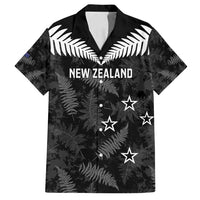 Custom New Zealand Silver Fern Football Family Matching Off Shoulder Short Dress and Hawaiian Shirt Go Aotearoa Grunge Black - Polynesian Pride