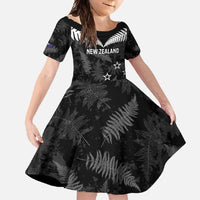 Custom New Zealand Silver Fern Football Family Matching Summer Maxi Dress and Hawaiian Shirt Go Aotearoa Grunge Black - Polynesian Pride