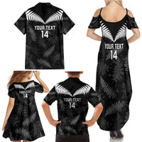 Custom New Zealand Silver Fern Football Family Matching Summer Maxi Dress and Hawaiian Shirt Go Aotearoa Grunge Black - Polynesian Pride