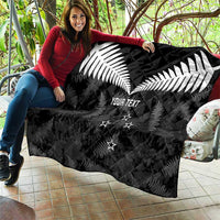 Custom New Zealand Silver Fern Football Quilt Go Aotearoa Grunge Black - Polynesian Pride