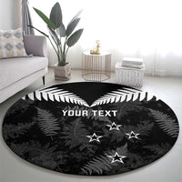 Custom New Zealand Silver Fern Football Round Carpet Go Aotearoa Grunge Black - Polynesian Pride