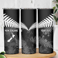 Custom New Zealand Silver Fern Football Skinny Tumbler Go Aotearoa Grunge Black - Polynesian Pride