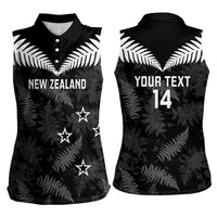 Custom New Zealand Silver Fern Football Women Sleeveless Polo Shirt Go Aotearoa Grunge Black - Polynesian Pride
