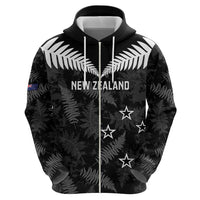 Custom New Zealand Silver Fern Football Zip Hoodie Go Aotearoa Grunge Black - Polynesian Pride