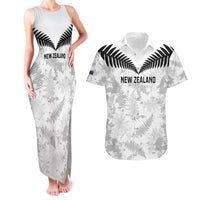Custom New Zealand Silver Fern Football Couples Matching Tank Maxi Dress and Hawaiian Shirt Go Aotearoa Grunge White - Polynesian Pride