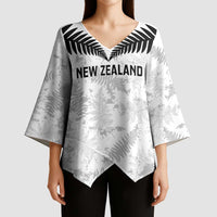 Custom New Zealand Silver Fern Football Kimono Sleeve Blouse Go Aotearoa Grunge White - Polynesian Pride
