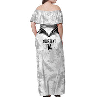 Custom New Zealand Silver Fern Football Off Shoulder Maxi Dress Go Aotearoa Grunge White - Polynesian Pride
