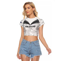 Custom New Zealand Silver Fern Football Raglan Cropped T Shirt Go Aotearoa Grunge White - Polynesian Pride