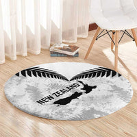 Custom New Zealand Silver Fern Football Round Carpet Go Aotearoa Grunge White - Polynesian Pride