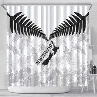 Custom New Zealand Silver Fern Football Shower Curtain Go Aotearoa Grunge White - Polynesian Pride
