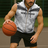 Custom New Zealand Silver Fern Football Sleeveless Zip Hoodie Go Aotearoa Grunge White LT14 - Polynesian Pride