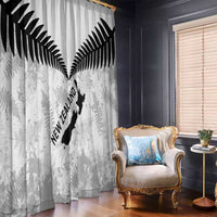 Custom New Zealand Silver Fern Football Window Curtain Go Aotearoa Grunge White - Polynesian Pride