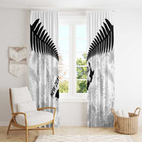 Custom New Zealand Silver Fern Football Window Curtain Go Aotearoa Grunge White - Polynesian Pride