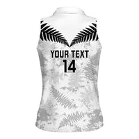 Custom New Zealand Silver Fern Football Women Sleeveless Polo Shirt Go Aotearoa Grunge White - Polynesian Pride